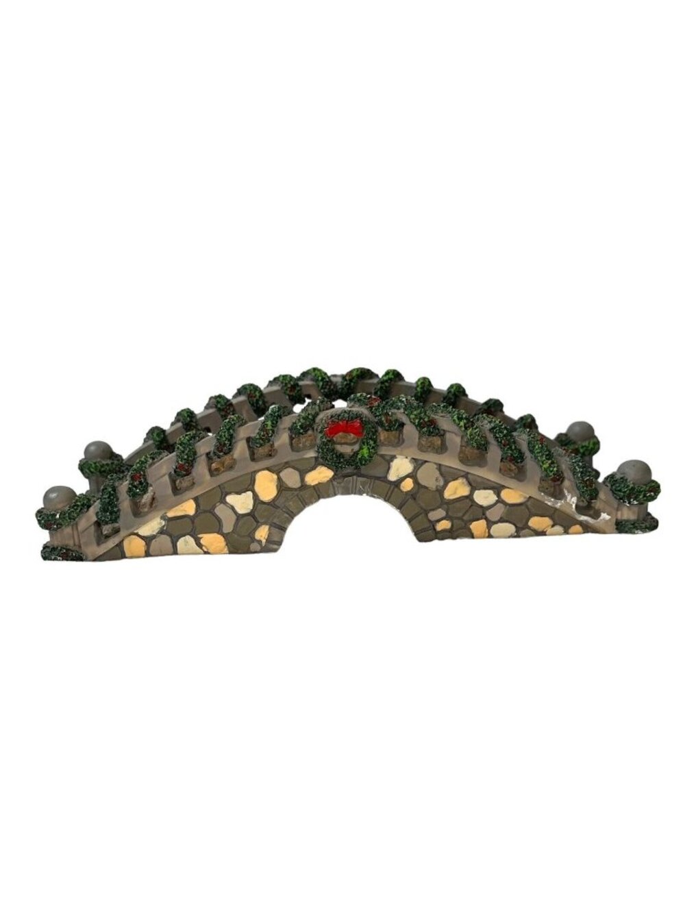 Stone-Look Christmas Village Bridge With Wreath & Garland - Holiday Tabletop Dec